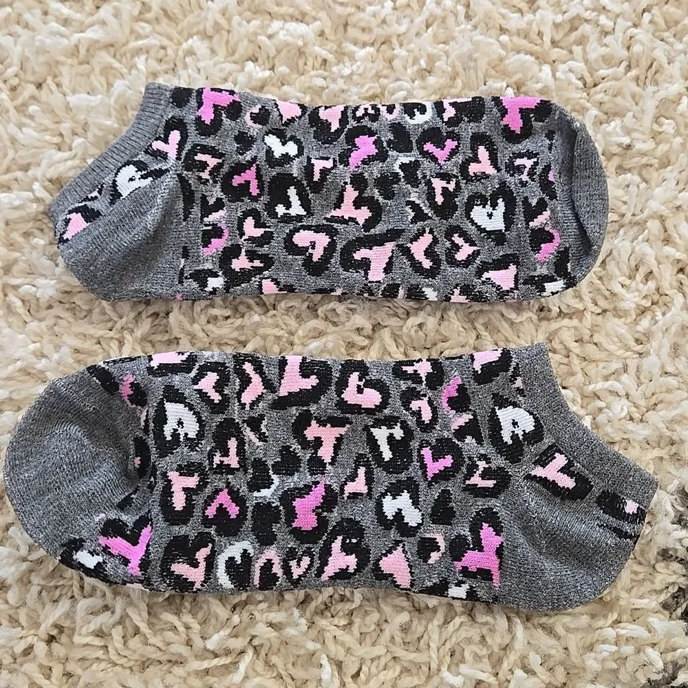 Print Ankle Socks Pink Grey White Accents Womens Y2k Anklet